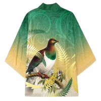 New Zealand Pigeon Kereru Kimono Maori Fern Art Green Gradient - Polynesian Pride