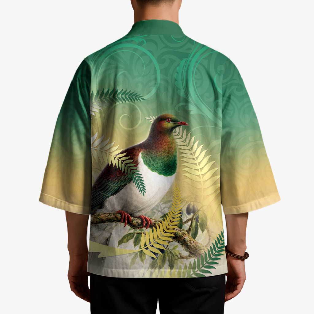New Zealand Pigeon Kereru Kimono Maori Fern Art Green Gradient - Polynesian Pride