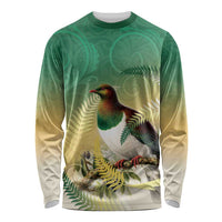 New Zealand Pigeon Kereru Long Sleeve Shirt Maori Fern Art Green Gradient LT05 Unisex Green - Polynesian Pride