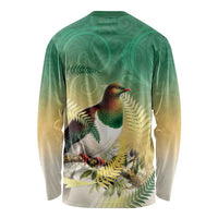 New Zealand Pigeon Kereru Long Sleeve Shirt Maori Fern Art Green Gradient LT05 - Polynesian Pride