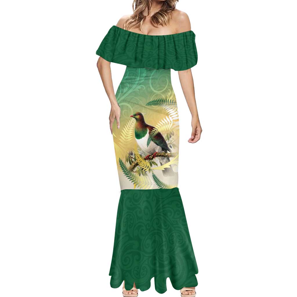 New Zealand Pigeon Kereru Mermaid Dress Maori Fern Art Green Gradient LT05 - Polynesian Pride