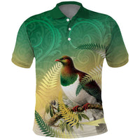 New Zealand Pigeon Kereru Polo Shirt Maori Fern Art Green Gradient LT05 Green - Polynesian Pride