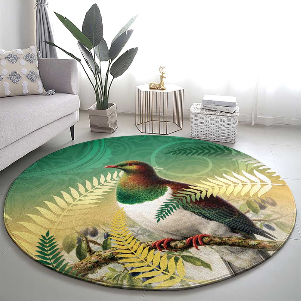 New Zealand Pigeon Kereru Round Carpet Maori Fern Art Green Gradient - Polynesian Pride
