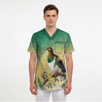 New Zealand Pigeon Kereru Scrub Top Maori Fern Art Green Gradient - Polynesian Pride