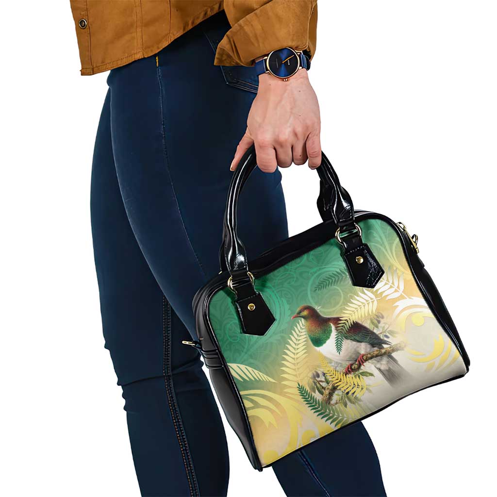 New Zealand Pigeon Kereru Shoulder Handbag Maori Fern Art Green Gradient - Polynesian Pride