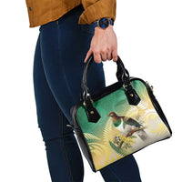 New Zealand Pigeon Kereru Shoulder Handbag Maori Fern Art Green Gradient - Polynesian Pride