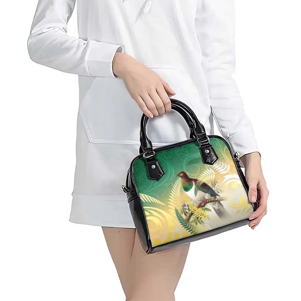 New Zealand Pigeon Kereru Shoulder Handbag Maori Fern Art Green Gradient - Polynesian Pride