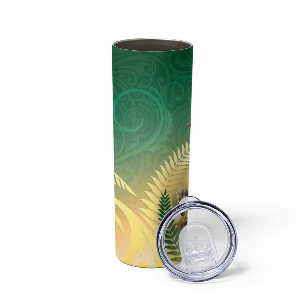 New Zealand Pigeon Kereru Skinny Tumbler Maori Fern Art Green Gradient LT05 - Polynesian Pride
