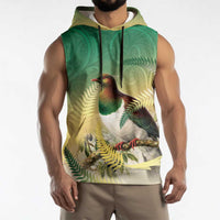 New Zealand Pigeon Kereru Sleeveless Hoodie Maori Fern Art Green Gradient LT05 - Polynesian Pride