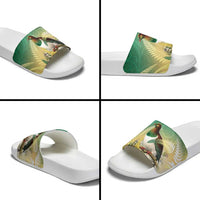 New Zealand Pigeon Kereru Slide Sandals Maori Fern Art Green Gradient - Polynesian Pride