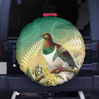 New Zealand Pigeon Kereru Spare Tire Cover Maori Fern Art Green Gradient LT05 No hole Green - Polynesian Pride