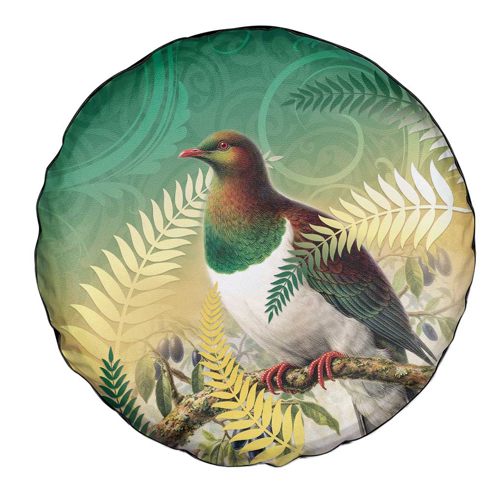 New Zealand Pigeon Kereru Spare Tire Cover Maori Fern Art Green Gradient LT05 - Polynesian Pride