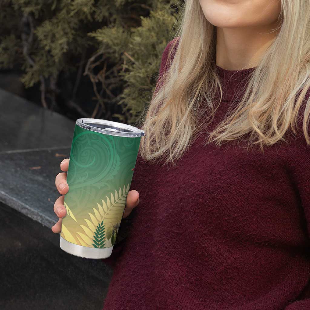 New Zealand Pigeon Kereru Tumbler Cup Maori Fern Art Green Gradient LT05 - Polynesian Pride