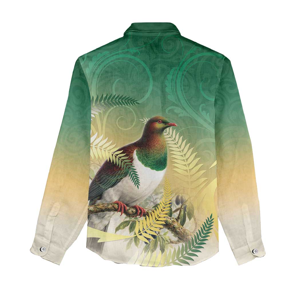 New Zealand Pigeon Kereru Women Casual Shirt Maori Fern Art Green Gradient LT05 - Polynesian Pride