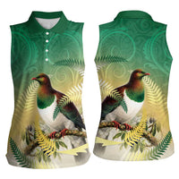 New Zealand Pigeon Kereru Women Sleeveless Polo Shirt Maori Fern Art Green Gradient LT05 - Polynesian Pride