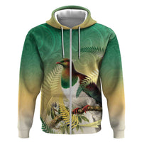 New Zealand Pigeon Kereru Zip Hoodie Maori Fern Art Green Gradient LT05 Zip Hoodie Green - Polynesian Pride