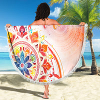 Happy Holi Festival Beach Blanket Rangoli With Polynesian Pattern LT05 - Polynesian Pride