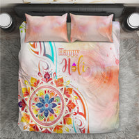 Happy Holi Festival Bedding Set Rangoli With Polynesian Pattern LT05 White - Polynesian Pride