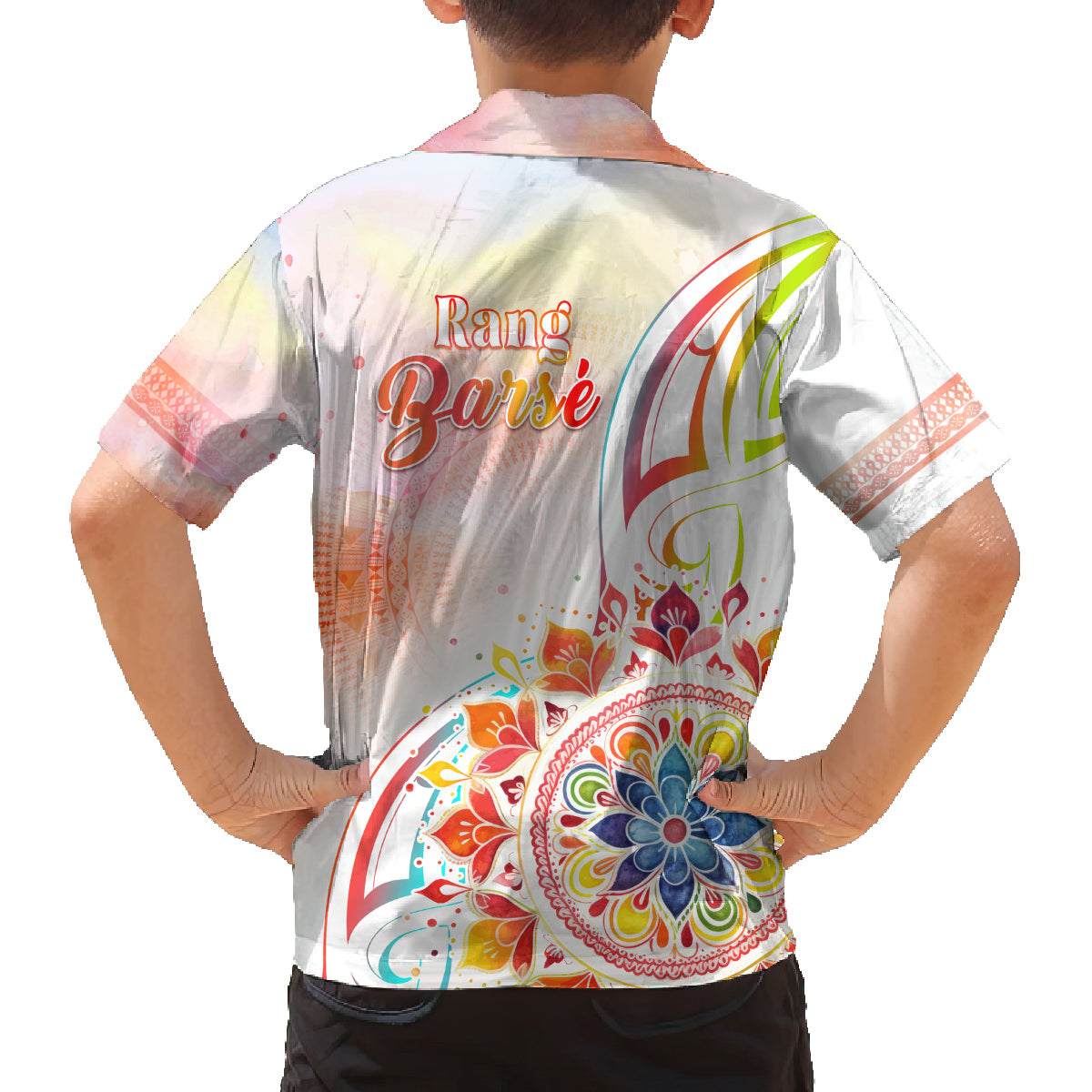 Happy Holi Festival Family Matching Off Shoulder Short Dress and Hawaiian Shirt Rangoli With Polynesian Pattern LT05 - Polynesian Pride