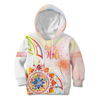 Happy Holi Festival Kid Hoodie Rangoli With Polynesian Pattern LT05 Hoodie White - Polynesian Pride
