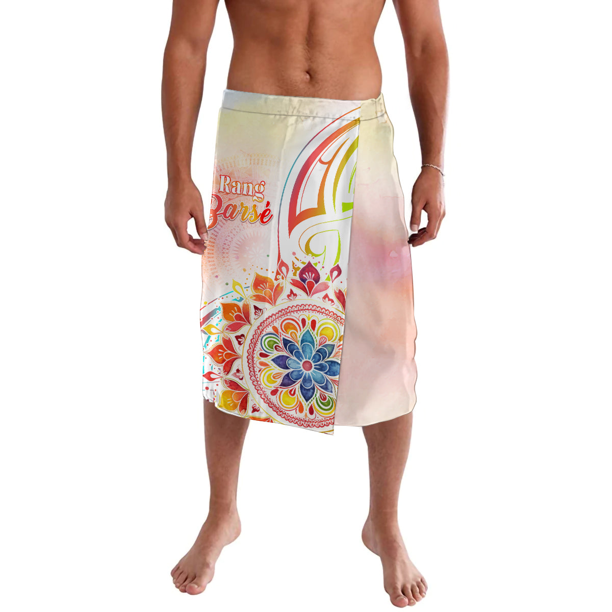 Happy Holi Festival Lavalava Rangoli With Polynesian Pattern LT05 White - Polynesian Pride