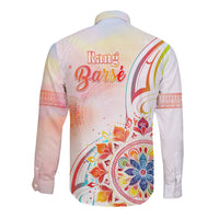 Happy Holi Festival Long Sleeve Button Shirt Rangoli With Polynesian Pattern LT05 - Polynesian Pride