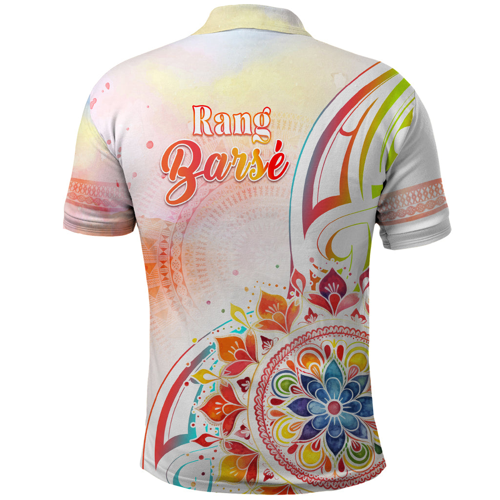 Happy Holi Festival Polo Shirt Rangoli With Polynesian Pattern LT05 - Polynesian Pride