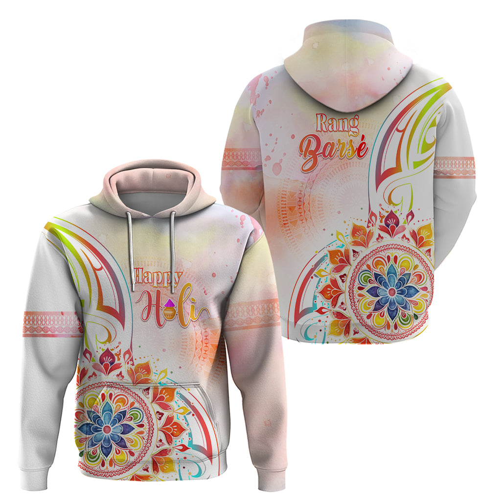 Happy Holi Festival Zip Hoodie Rangoli With Polynesian Pattern LT05 - Polynesian Pride
