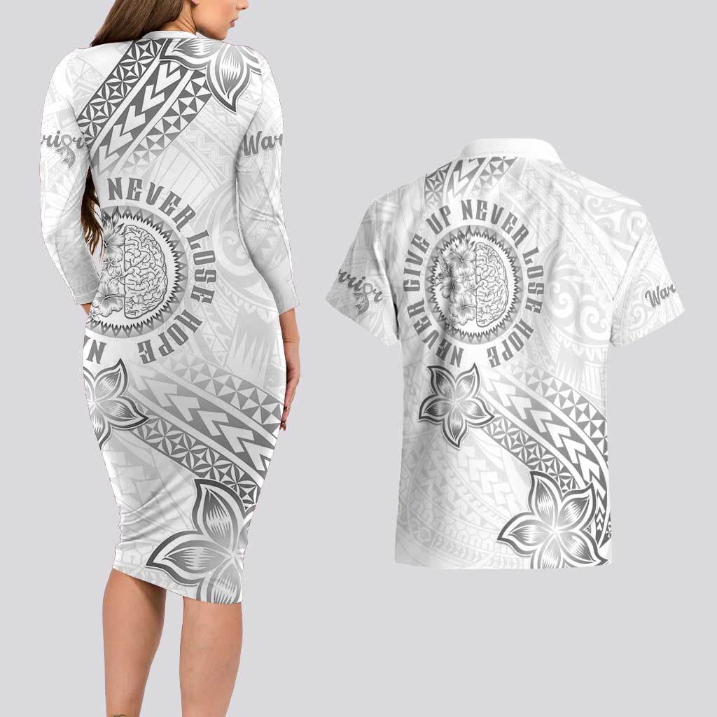 Brain Cancer Warrior Couples Matching Long Sleeve Bodycon Dress and Hawaiian Shirt Never Give Up