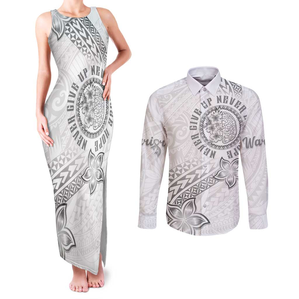 Brain Cancer Warrior Couples Matching Tank Maxi Dress and Long Sleeve Button Shirt Never Give Up