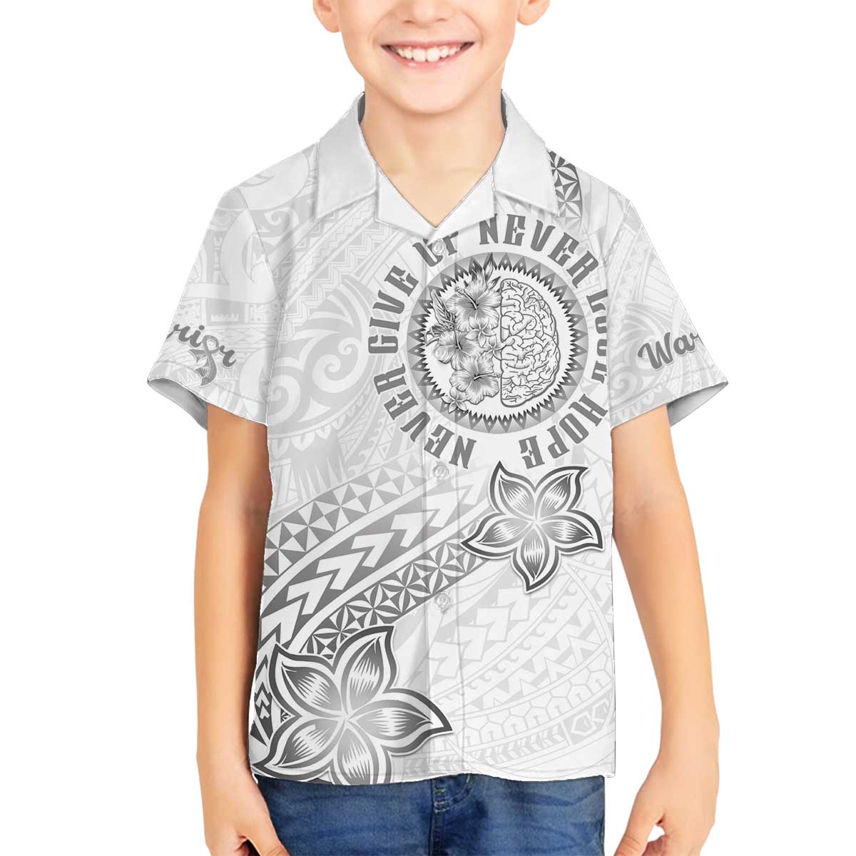 Brain Cancer Warrior Family Matching Off The Shoulder Long Sleeve Dress and Hawaiian Shirt Never Give Up