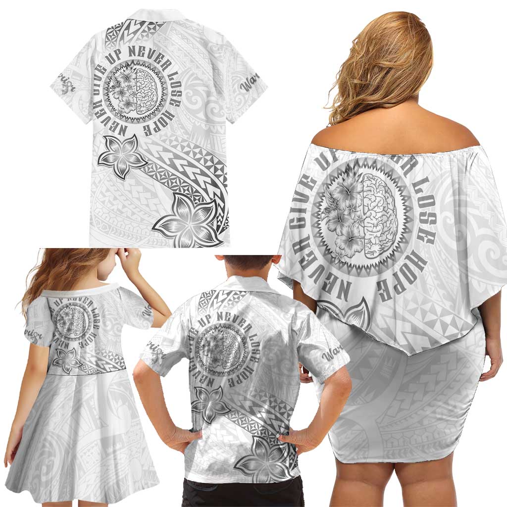 Brain Cancer Warrior Family Matching Off Shoulder Short Dress and Hawaiian Shirt Never Give Up