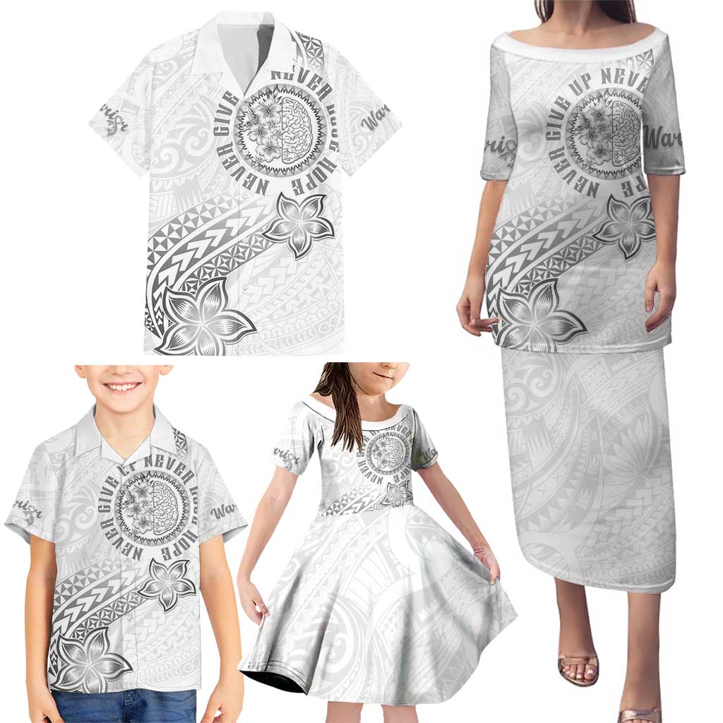 Brain Cancer Warrior Family Matching Puletasi and Hawaiian Shirt Never Give Up