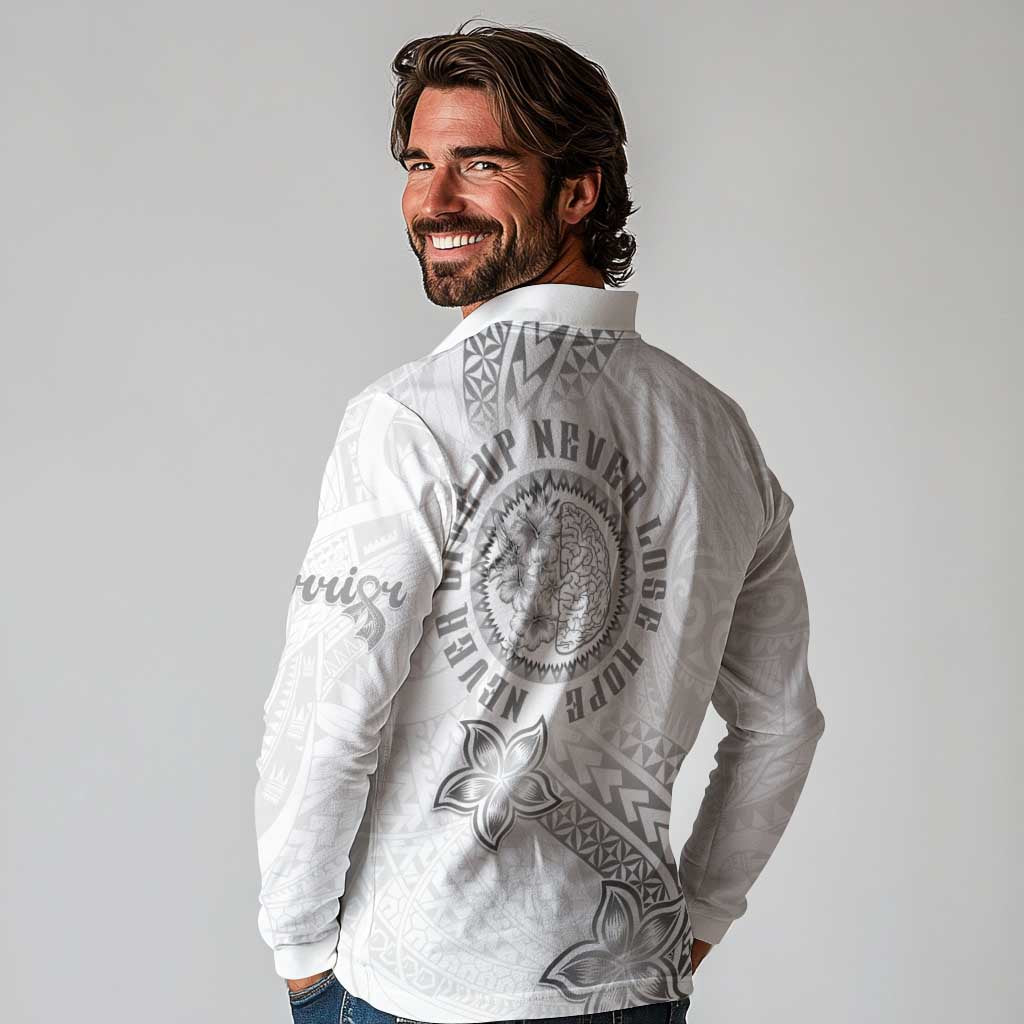 Brain Cancer Warrior Long Sleeve Polo Shirt Never Give Up