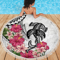 White Polynesian Hammerhead Shark Tribal Pattern Beach Blanket