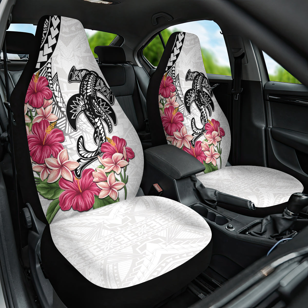 White Polynesian Hammerhead Shark Tribal Pattern Car Seat Cover