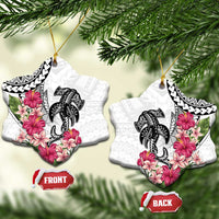 White Polynesian Hammerhead Shark Tribal Pattern Ceramic Ornament