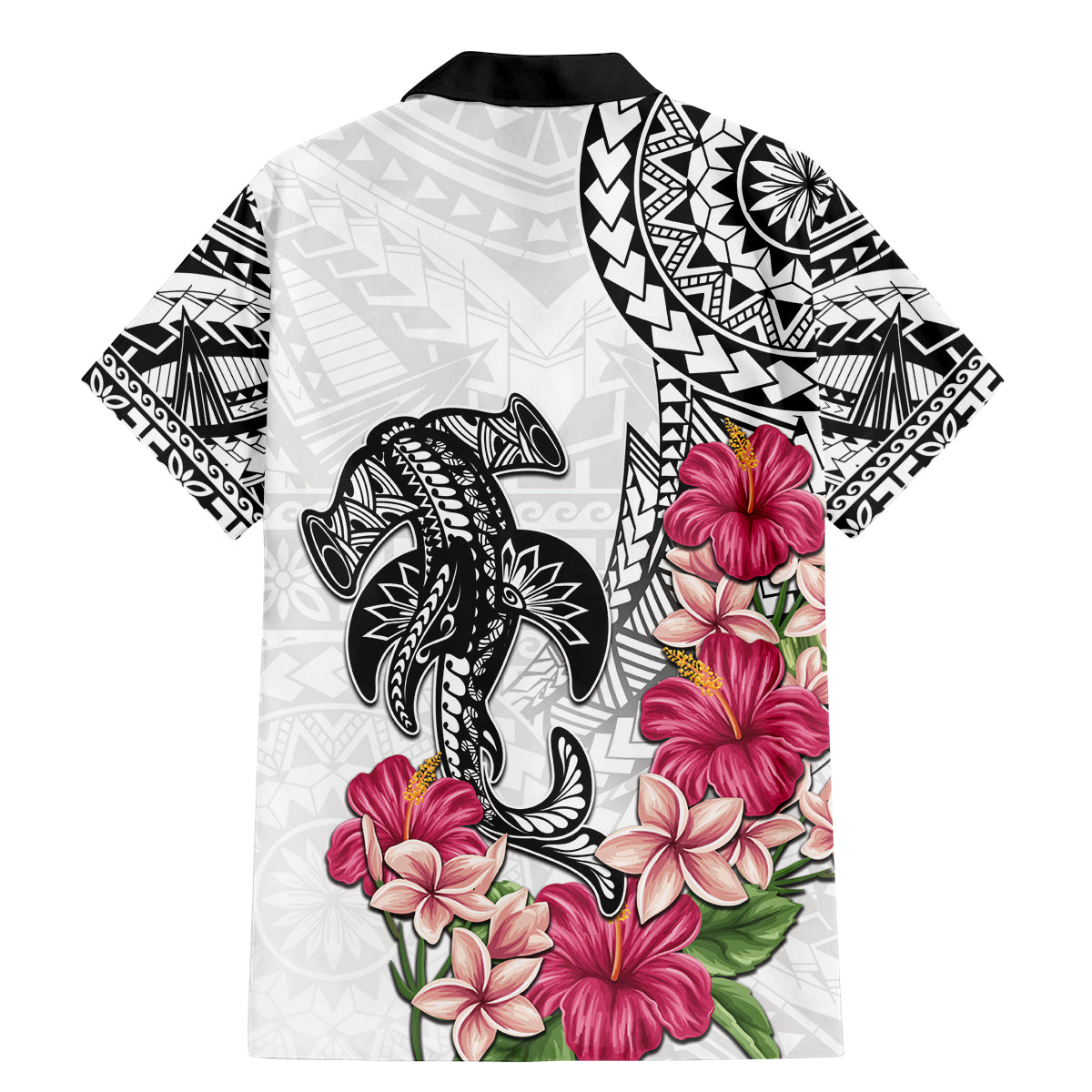 White Polynesian Hammerhead Shark Tribal Pattern Family Matching Mermaid Dress and Hawaiian Shirt