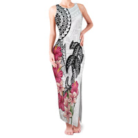 White Polynesian Hammerhead Shark Tribal Pattern Family Matching Tank Maxi Dress and Hawaiian Shirt
