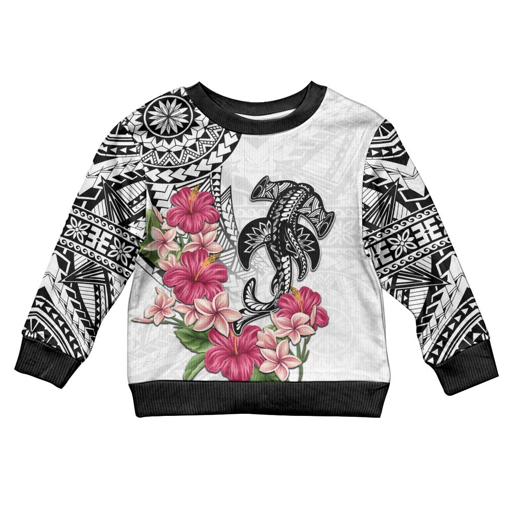White Polynesian Hammerhead Shark Tribal Pattern Kid Ugly Christmas Sweater