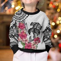 White Polynesian Hammerhead Shark Tribal Pattern Kid Ugly Christmas Sweater