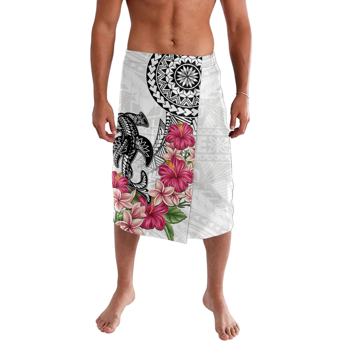 White Polynesian Hammerhead Shark Tribal Pattern Lavalava