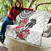 White Polynesian Hammerhead Shark Tribal Pattern Quilt