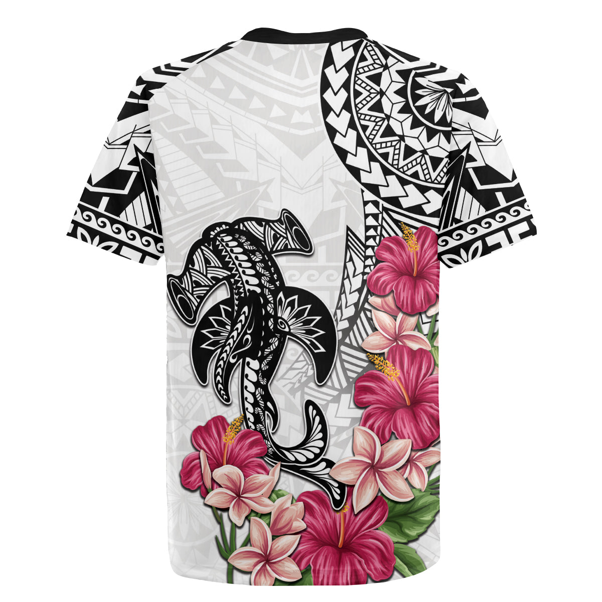 White Polynesian Hammerhead Shark Tribal Pattern Rugby Jersey