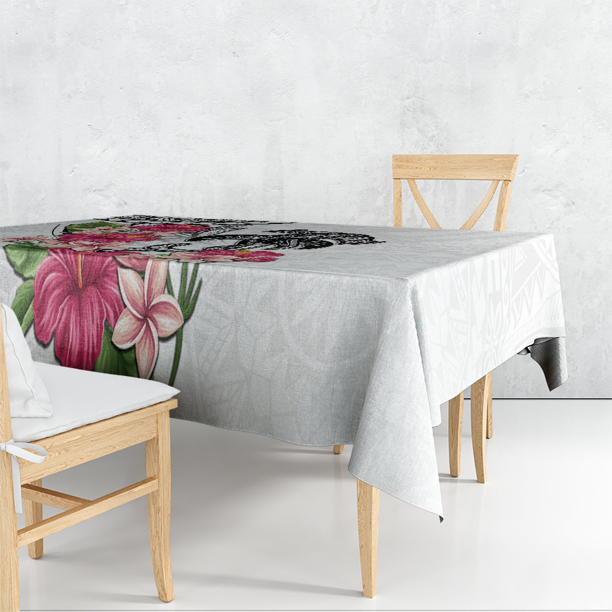 White Polynesian Hammerhead Shark Tribal Pattern Tablecloth