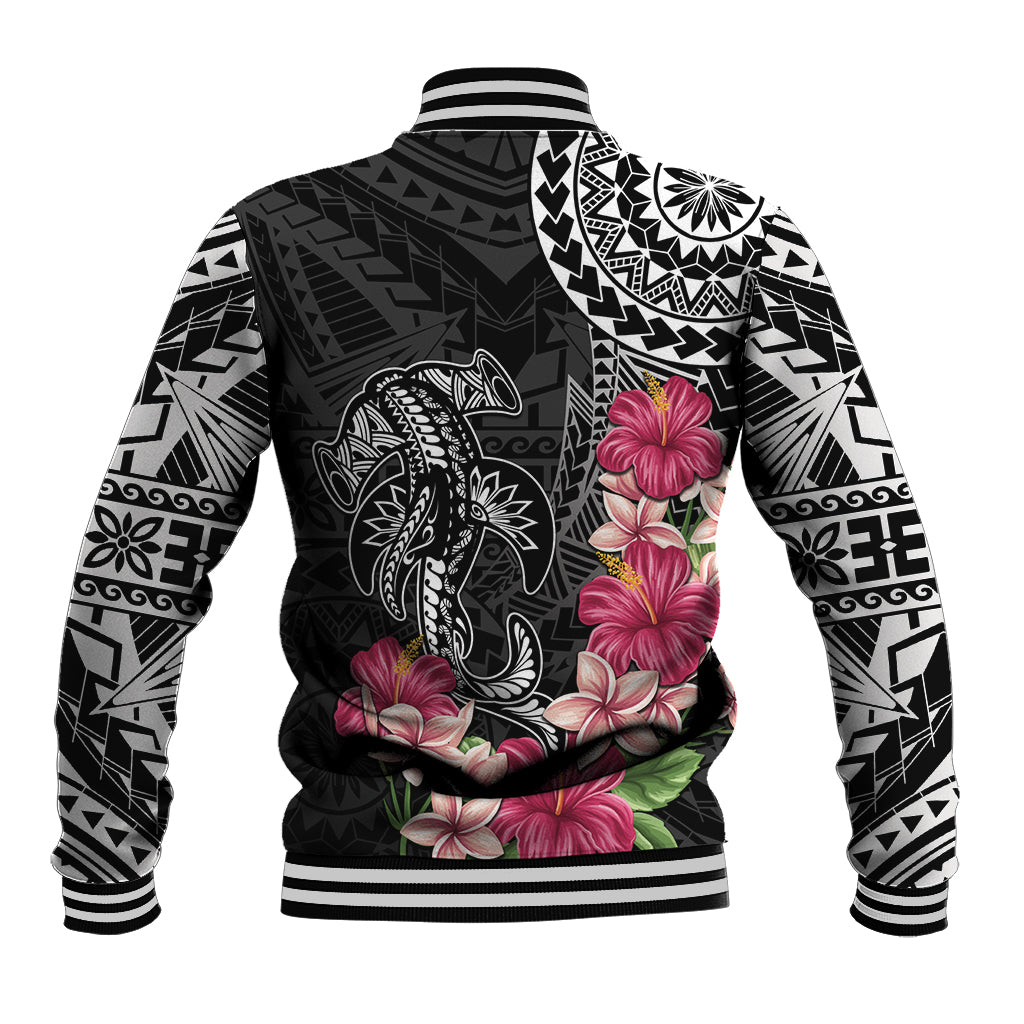 Black Polynesian Hammerhead Shark Tribal Pattern Baseball Jacket