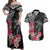 Black Polynesian Hammerhead Shark Tribal Pattern Couples Matching Off Shoulder Maxi Dress and Hawaiian Shirt