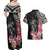 Black Polynesian Hammerhead Shark Tribal Pattern Couples Matching Off Shoulder Maxi Dress and Hawaiian Shirt