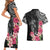 Black Polynesian Hammerhead Shark Tribal Pattern Couples Matching Short Sleeve Bodycon Dress and Hawaiian Shirt