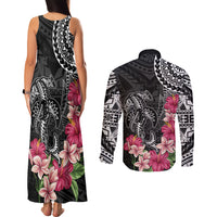 Black Polynesian Hammerhead Shark Tribal Pattern Couples Matching Tank Maxi Dress and Long Sleeve Button Shirt LT05 - Polynesian Pride